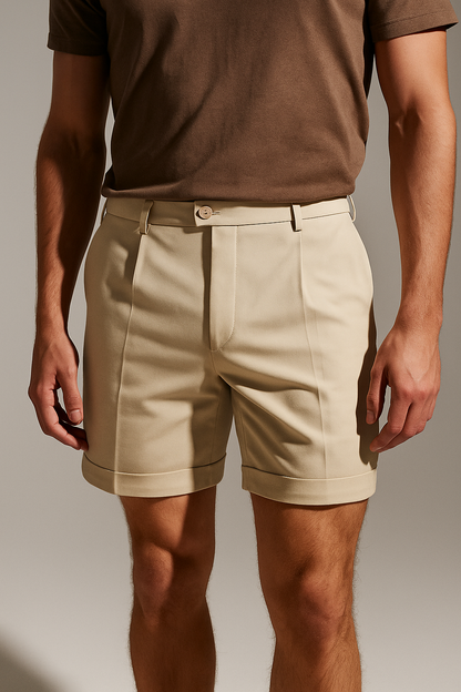 Afslappet Letvægts Beige Herreshorts Med Læg