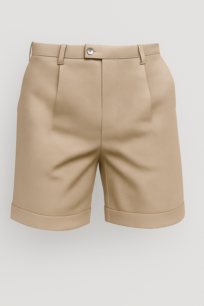 Afslappet Letvægts Beige Herreshorts Med Læg