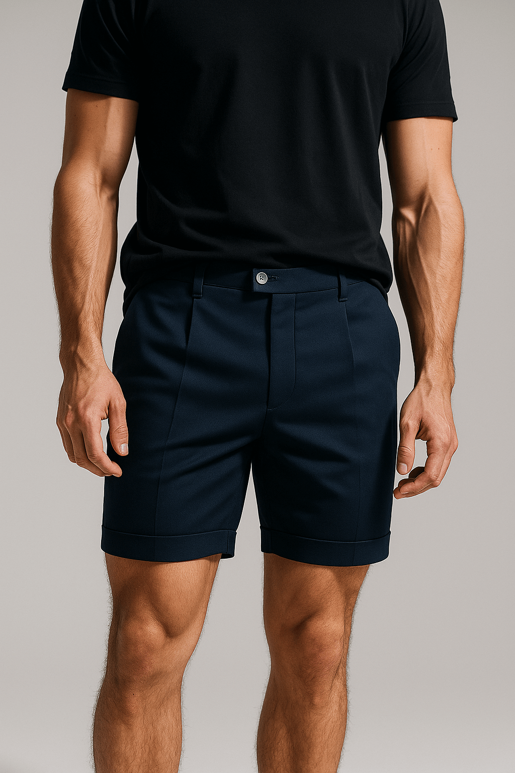 Stilfulde Marineblå Herreshorts Med Læg