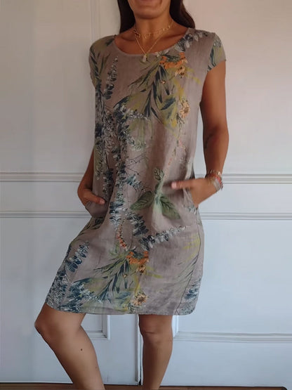 Dame Elegant Afslappet Sommerkjole med Bladmønster