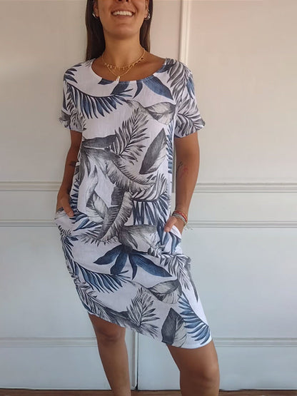 Dame Elegant Afslappet Sommerkjole med Bladmønster
