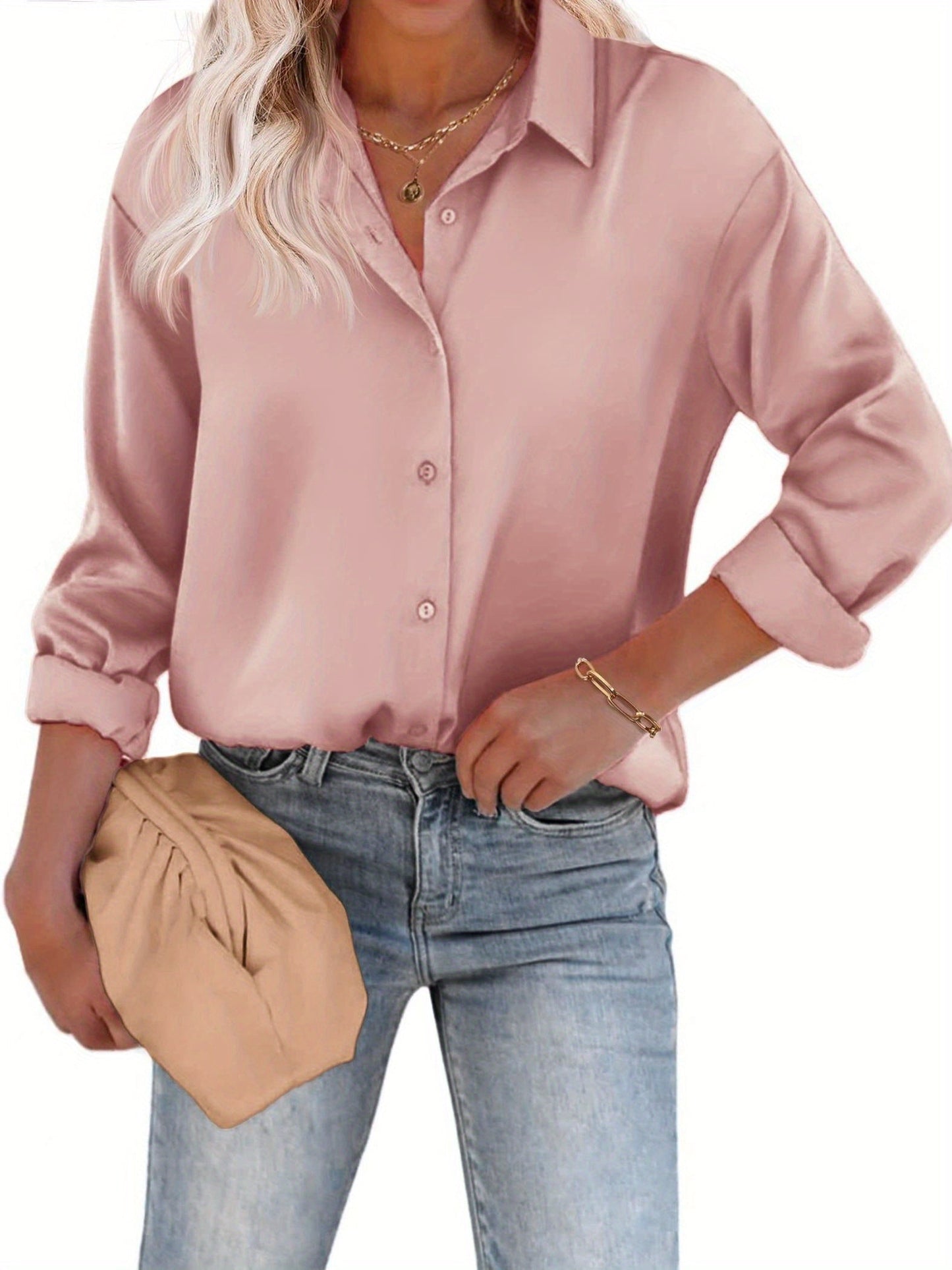 Afslappet Elegant Skjortebluse Med Knapper