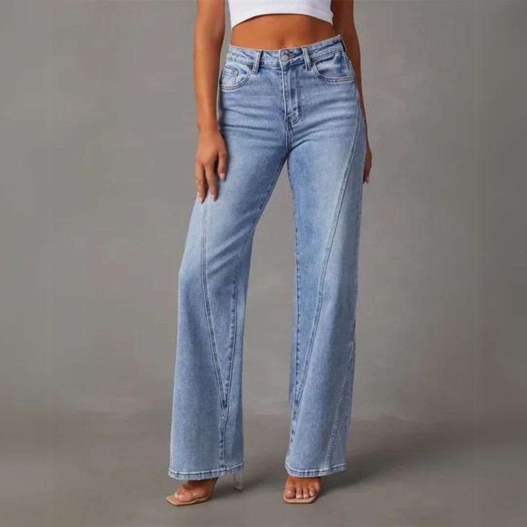 Dame Højtaljede Denim Jeans med Brede Ben