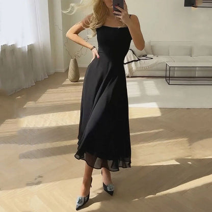 Dame Elegant Bryllupsgæst Square Midi Kjole