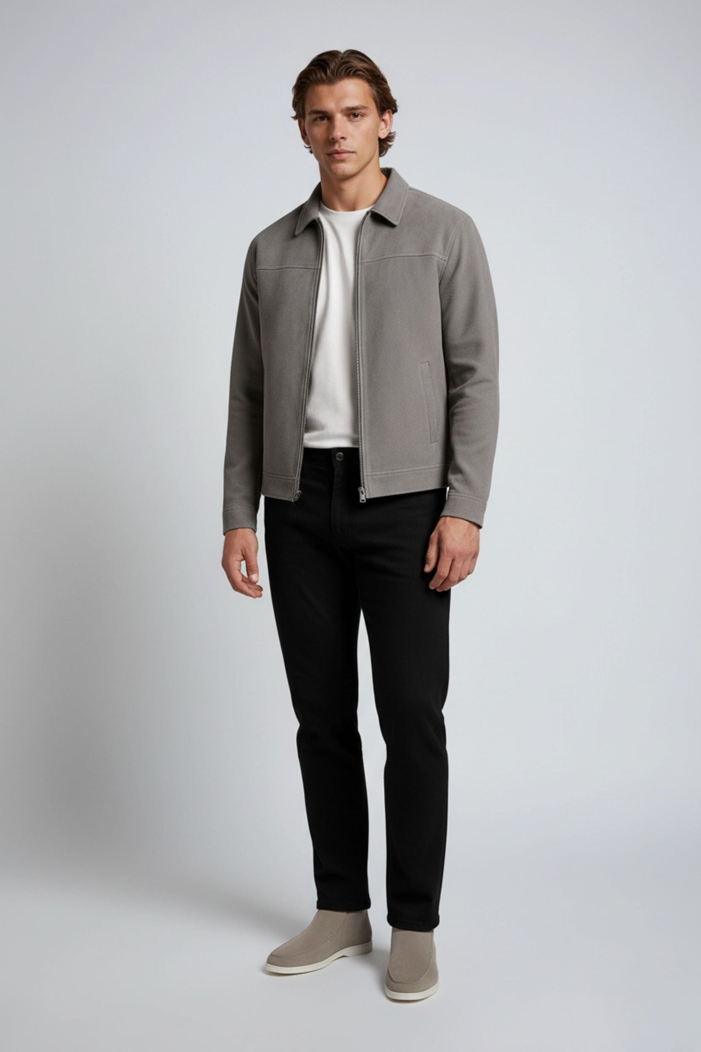Casual Moderne Grå Suede Jakke