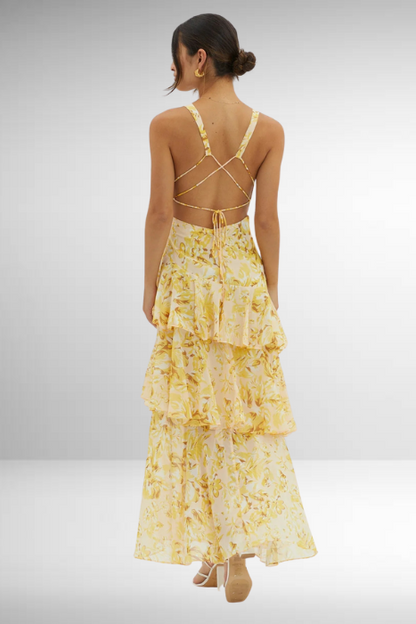Dame Forårs Elegant Blomstret Lagdelt Sommer Maxi Kjole