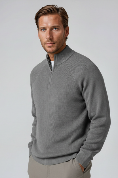Stilfuld Half-Zip Striktrøje Med Ståkrave