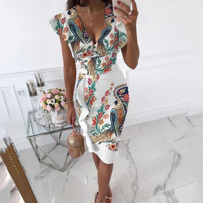 Dame Blomstret Bodycon Midikjole med V-hals