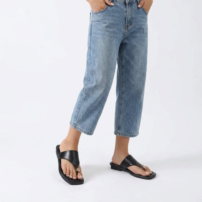 Flade damesandaler med firkantet tå