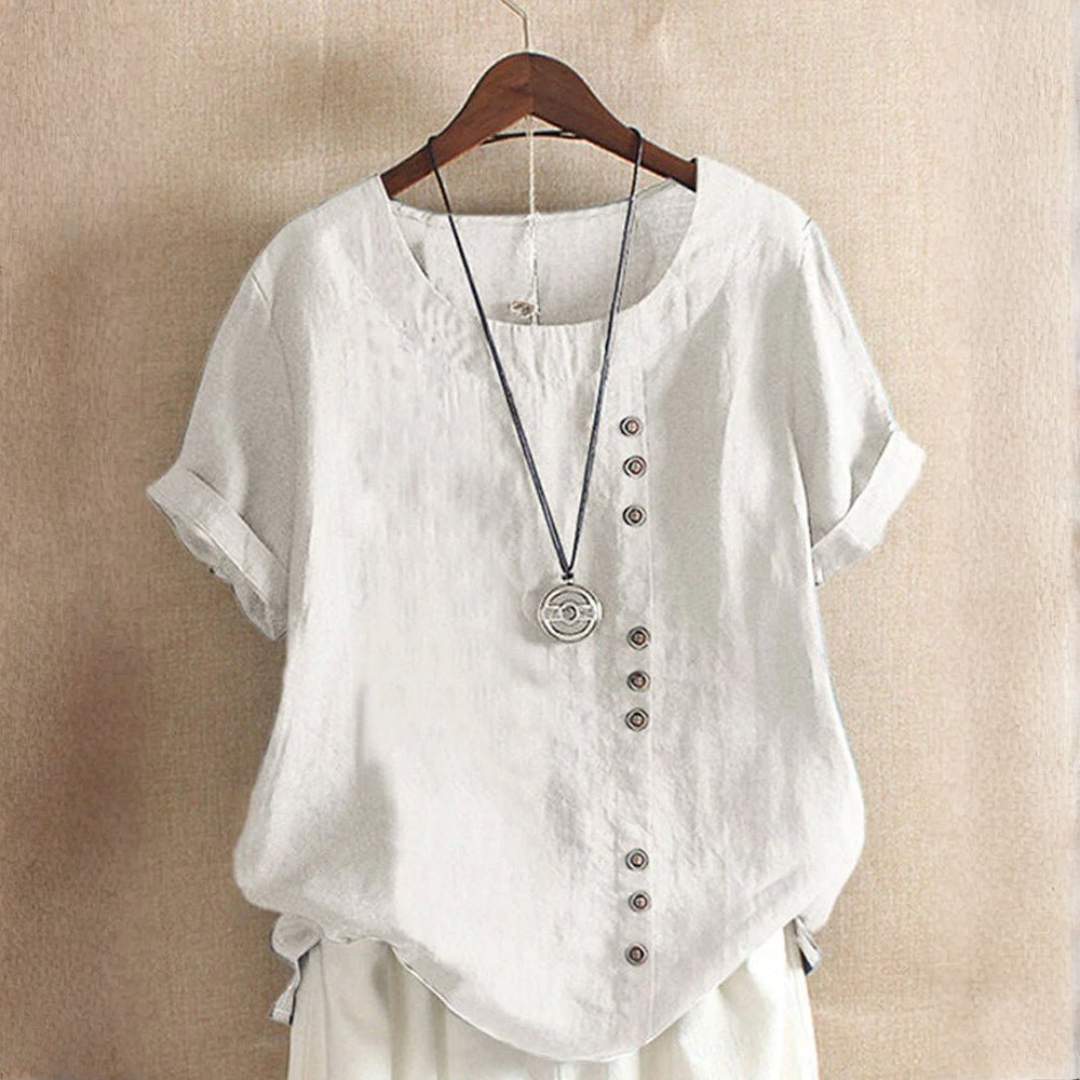 Dame Elegant Casual Knapdetalje Hør Bluse