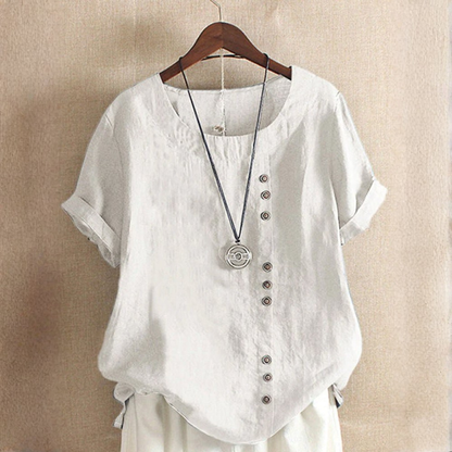Dame Elegant Casual Knapdetalje Hør Bluse