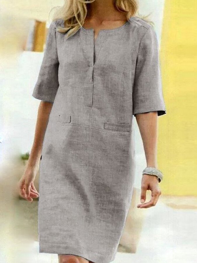 Dame Elegant Komfortabel Stilfuld Linskjortekjole