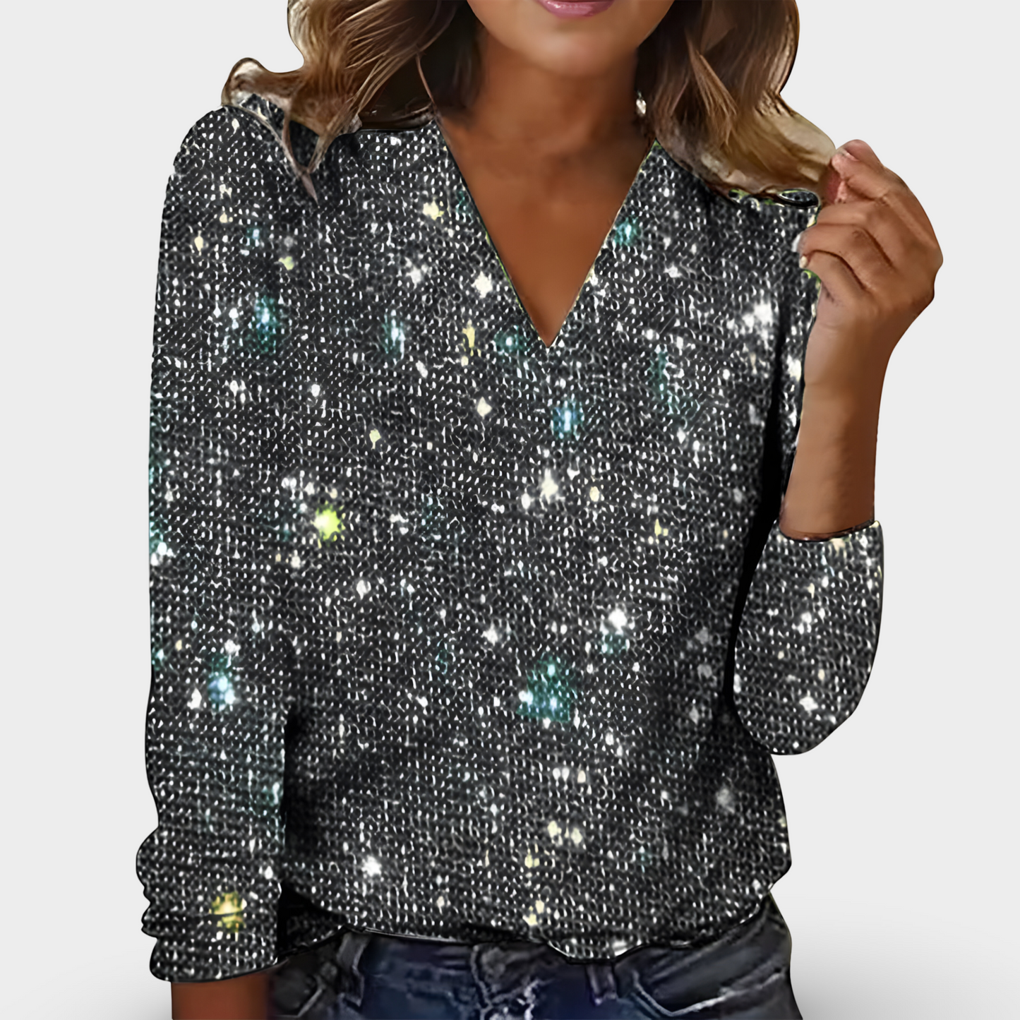 Stilfuld Elegant V-hals Diamant Bluse