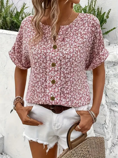 Dame Sommer Kortærmet Blusetop med Knapper
