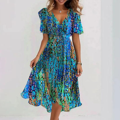 Stilfuld Blomstret Sommer Midi Kjole