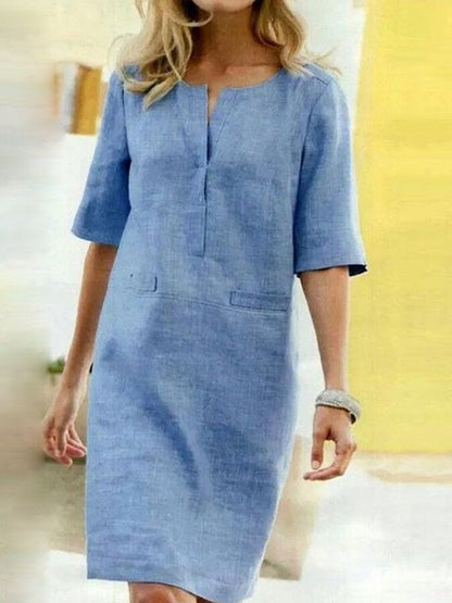 Dame Elegant Komfortabel Stilfuld Linskjortekjole