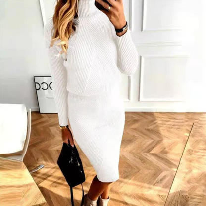 Dame Elegant Stilfuld Komfortabel Midi Strikkjole