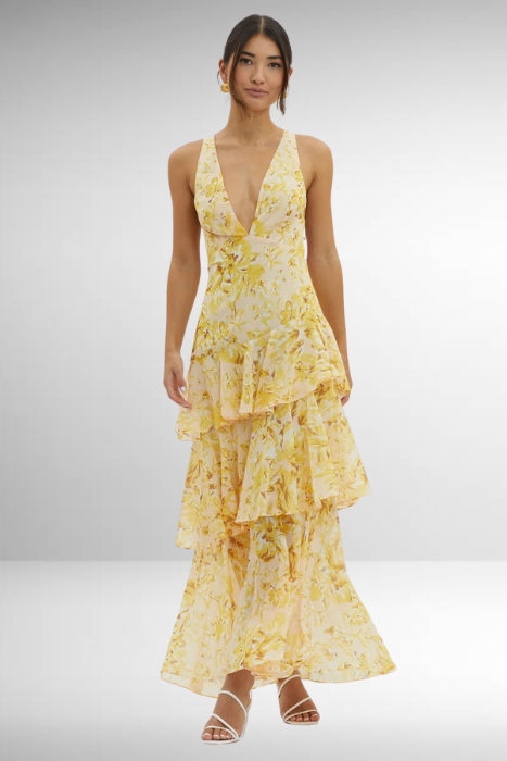 Dame Forårs Elegant Blomstret Lagdelt Sommer Maxi Kjole
