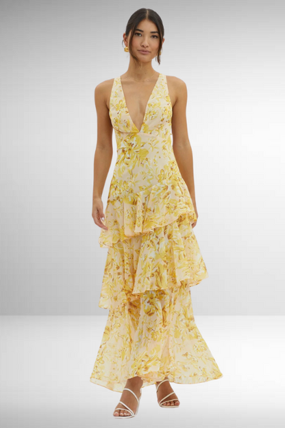 Dame Forårs Elegant Blomstret Lagdelt Sommer Maxi Kjole