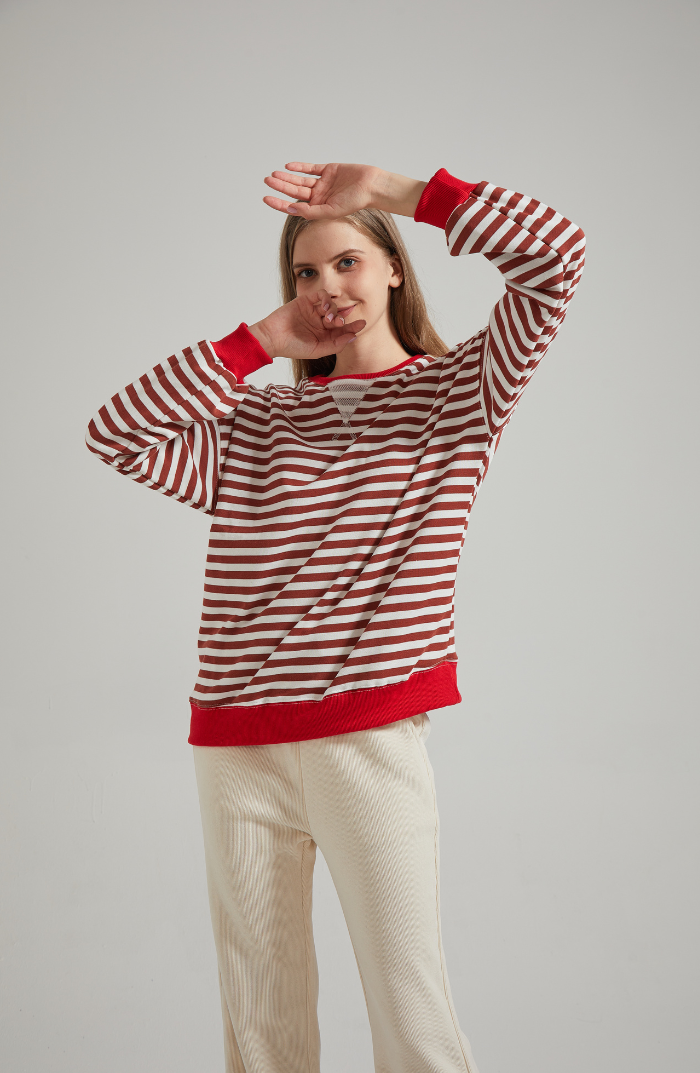 Stilfuld Elegant Oversized stribet sweater