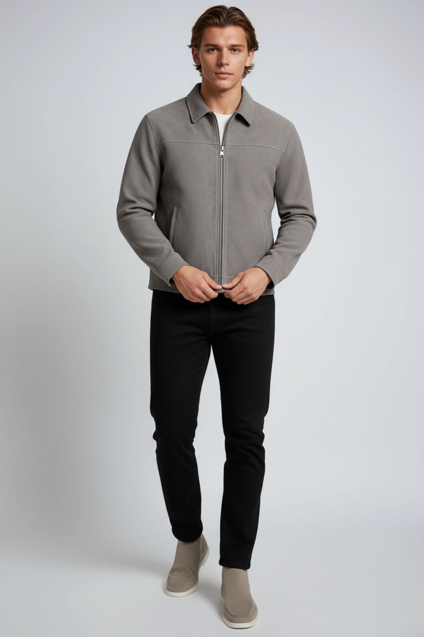 Casual Moderne Grå Suede Jakke