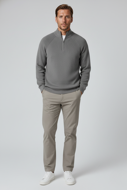 Stilfuld Half-Zip Striktrøje Med Ståkrave