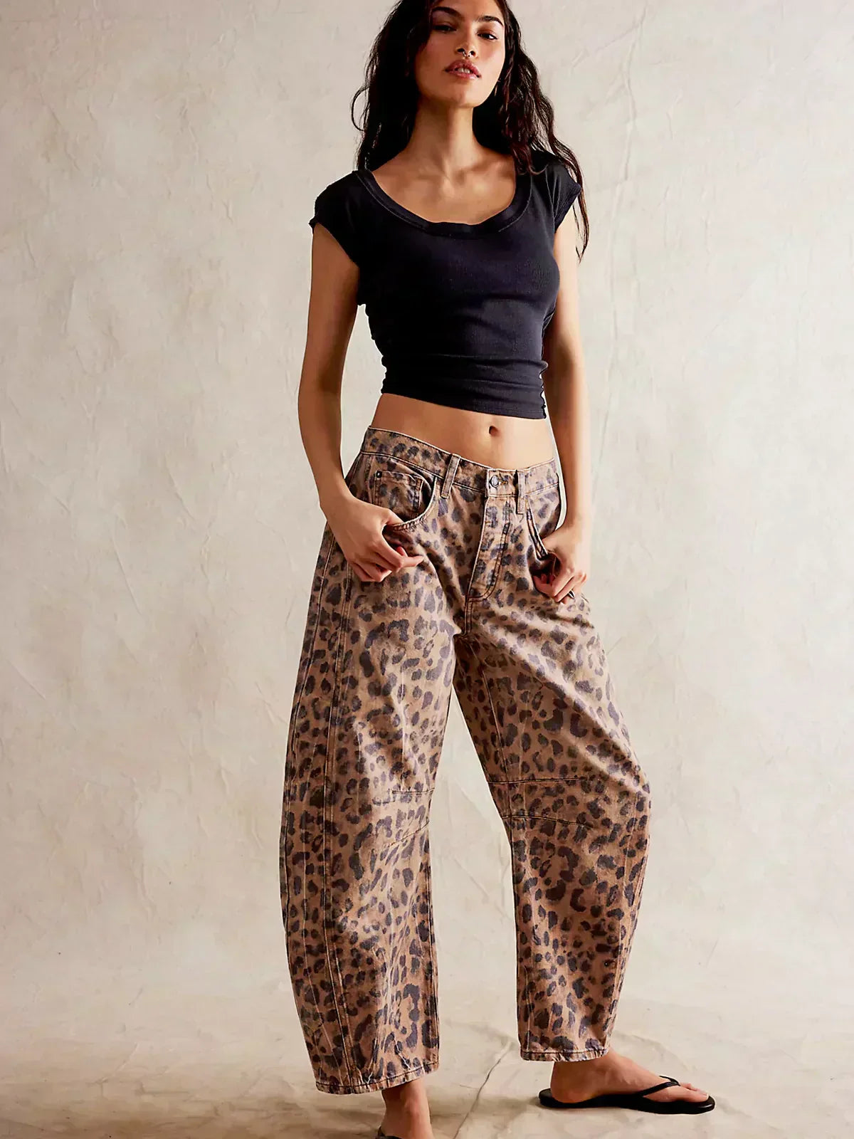 Dame Tør Leopard Løs Pasform Jeans