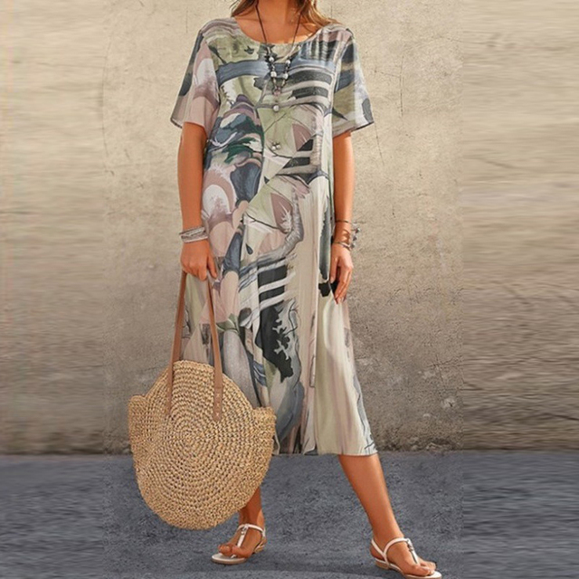 Dame Elegant Stilfuld Casual Midikjole