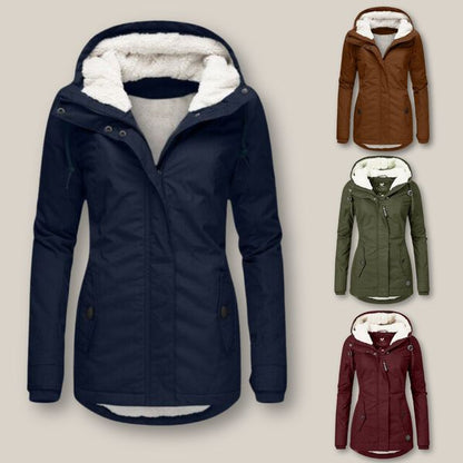 Jessica | Varm Vinterjakke med Fôr, Hætte og Vindtæt Polyester