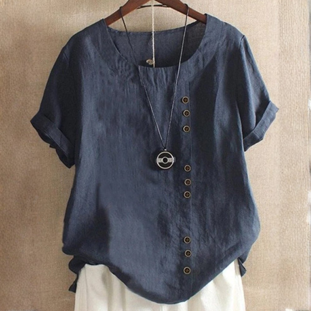 Dame Elegant Casual Knapdetalje Hør Bluse