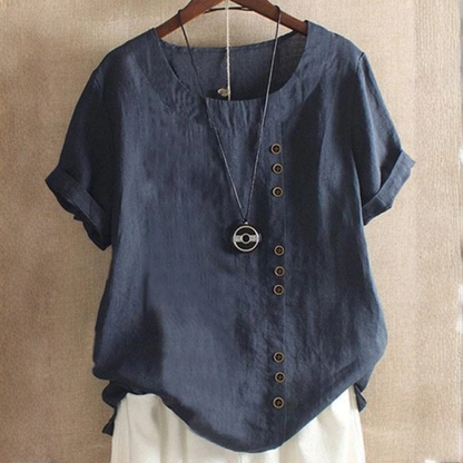 Dame Elegant Casual Knapdetalje Hør Bluse