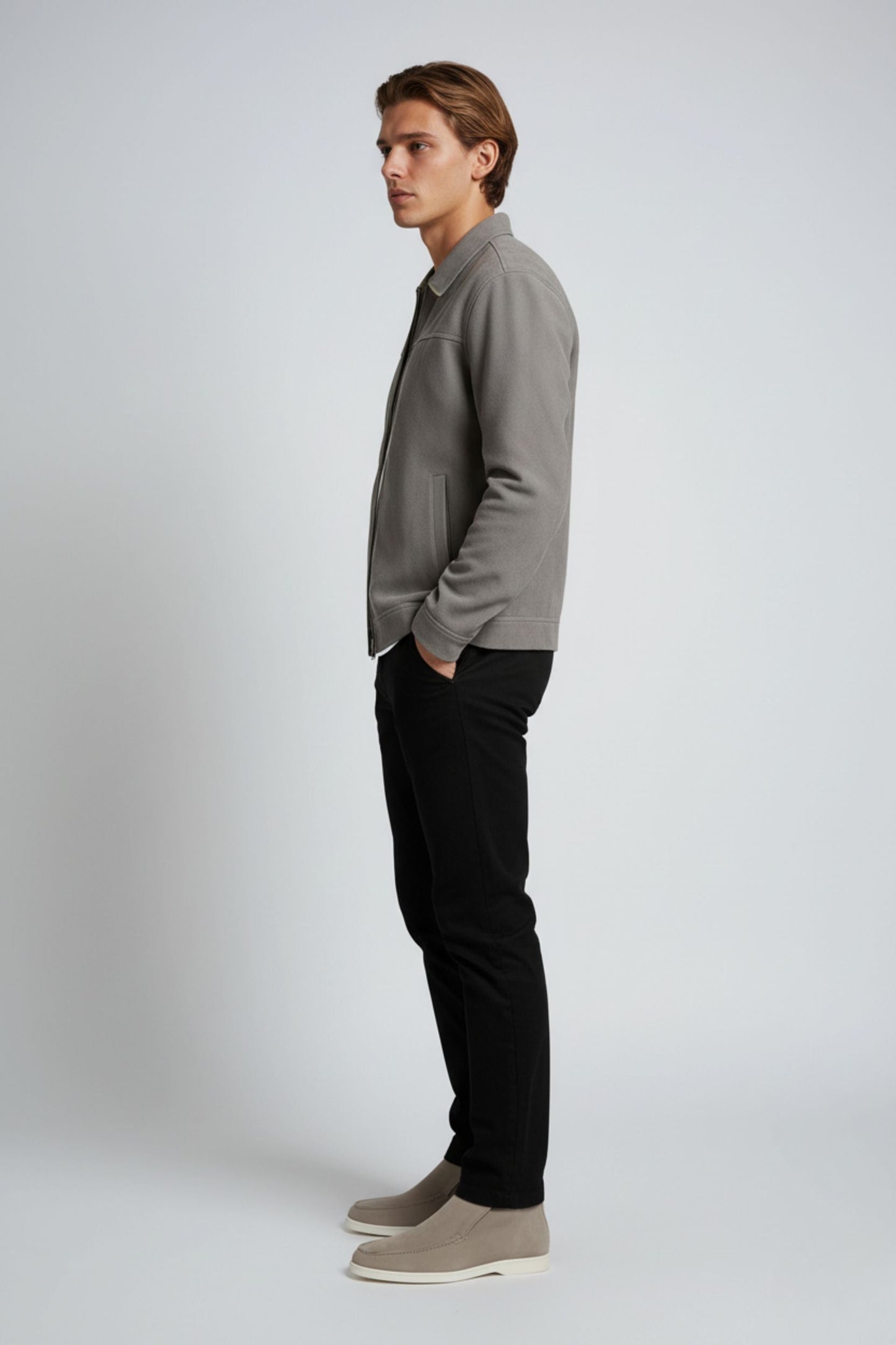 Casual Moderne Grå Suede Jakke