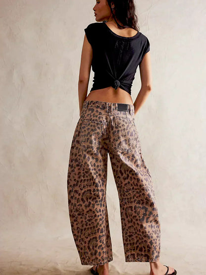 Dame Tør Leopard Løs Pasform Jeans