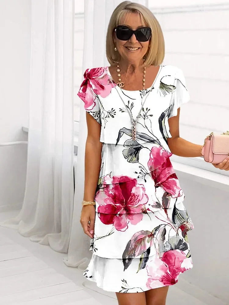 Dame Elegant Floral Lag-på-Lag Kjole