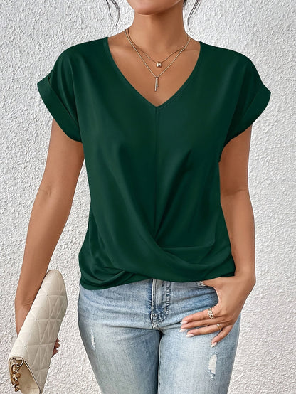 Elegant V-hals Top med Knudedetalje