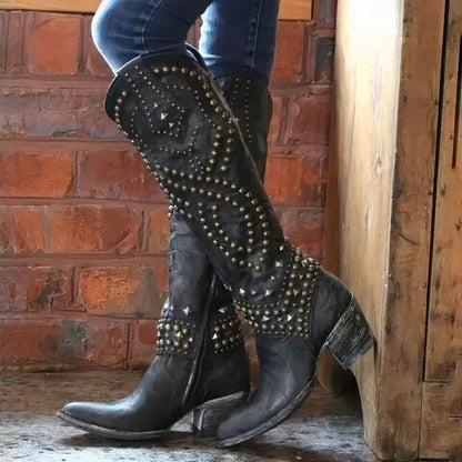Eliana knæhøje cowboystøvler med Spids snude og stablet hæl
