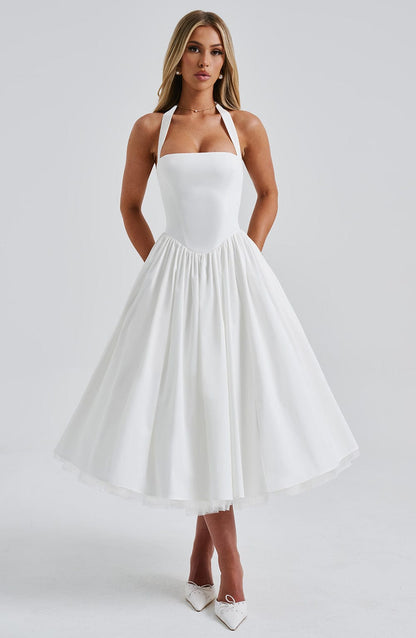 Dame Halter Midi Kjole til Bryllupsgæst