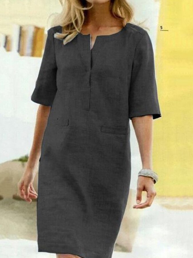 Dame Elegant Komfortabel Stilfuld Linskjortekjole