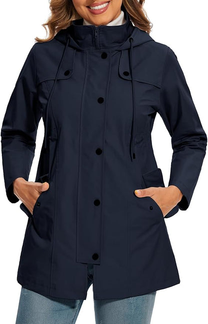 Francesca | Vandtæt parka i polyester med hætte, bælte og lommer