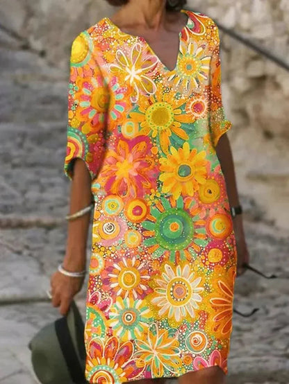 Dame Elegant Livlig Blomstret Kjole