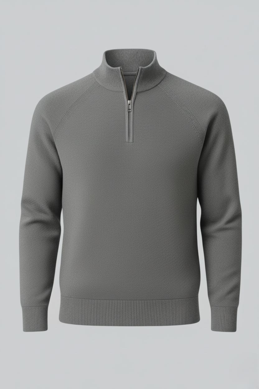 Stilfuld Half-Zip Striktrøje Med Ståkrave