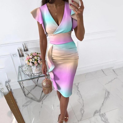 Dame Blomstret Bodycon Midikjole med V-hals