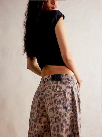 Dame Tør Leopard Løs Pasform Jeans