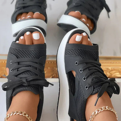 Alexa - Sandaler med åben tå, kilehæl og sneakerdesign