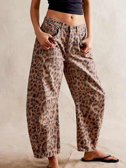 Dame Tør Leopard Løs Pasform Jeans