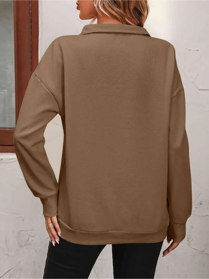 Sweatshirt med lynlås og hængende skulder til kvinder