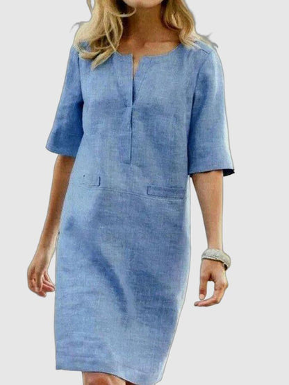 Dame Elegant Komfortabel Stilfuld Linskjortekjole
