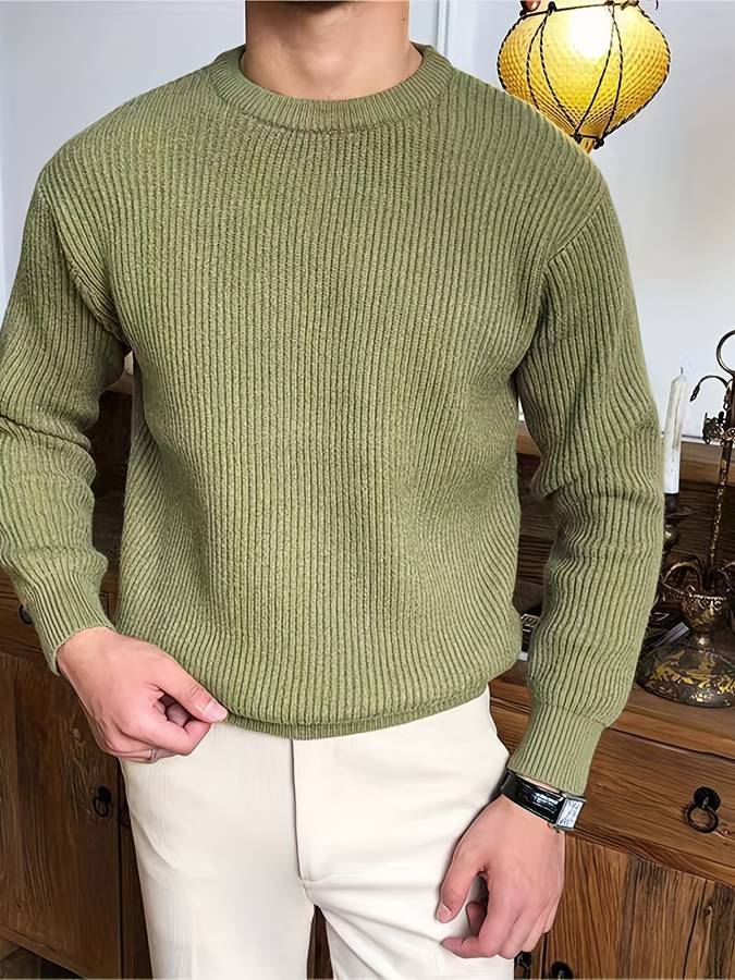 Morten | Ribstrikket sweater med rund hals og lange ærmer