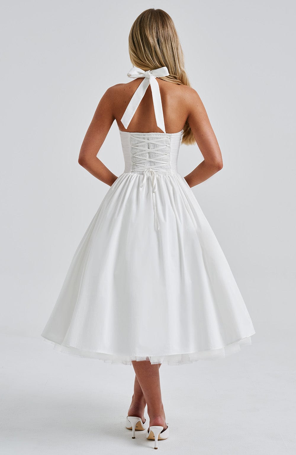 Dame Halter Midi Kjole til Bryllupsgæst