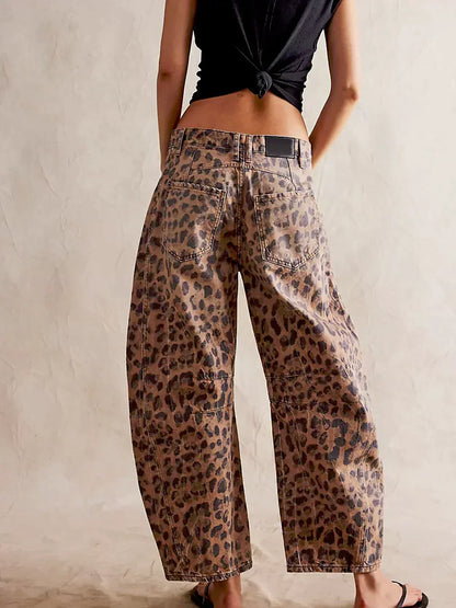 Dame Tør Leopard Løs Pasform Jeans